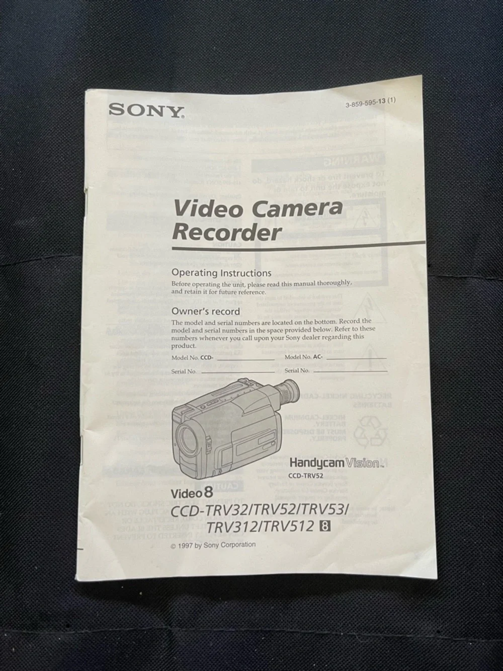 Sony White Video Camera Recorder Manual with Black Illustration